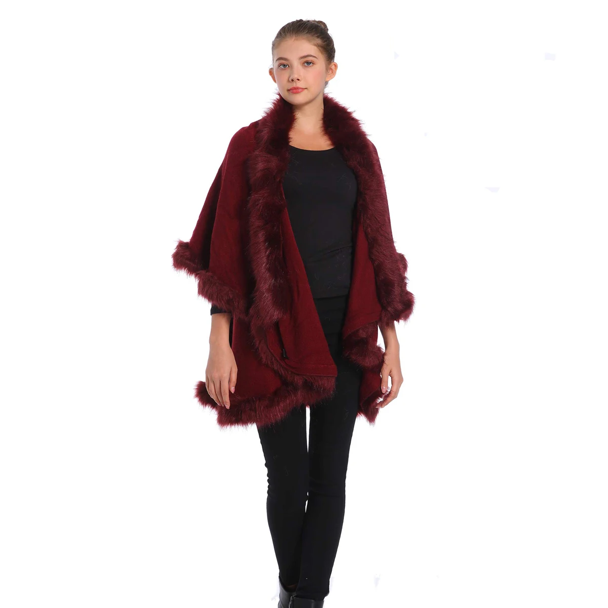 New Women's Faux Fur Cape Cape Loose Cape Personality Fashion Knitted Fur Patchwork Faux Fox Fur Cape