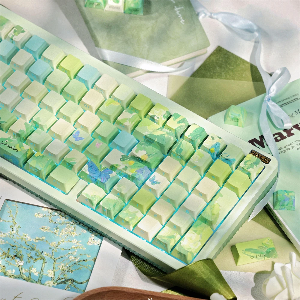 

Original Small Garden Keycaps PBT Heat Sublimation Cherry Side Engraved Translucent Keycap Fresh Green Customized Keyboard Caps