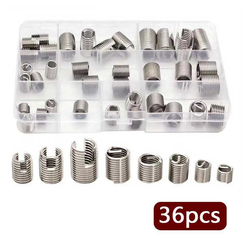 36pcs Stainless Steel Self Tapping Thread Inserts Metric Self Tapping Inserts Slotted Screw Nuts for Helical Repair M8 M10 M12