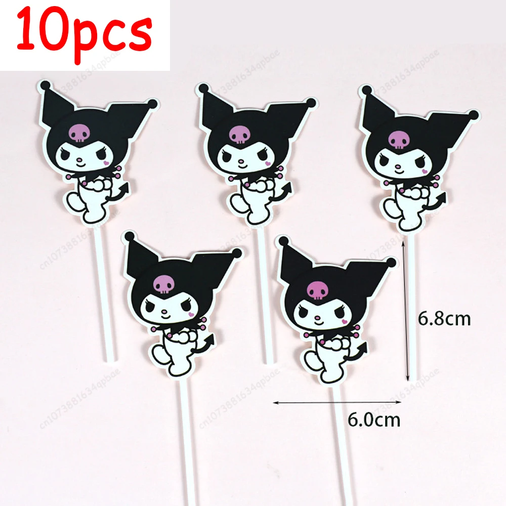 MINISO 10pcs Kuromi Cake Decoration Anime Party Cake Flags Decoration Cartoon Baby Shower Kids Birthday Party Sanrio Cake Topper