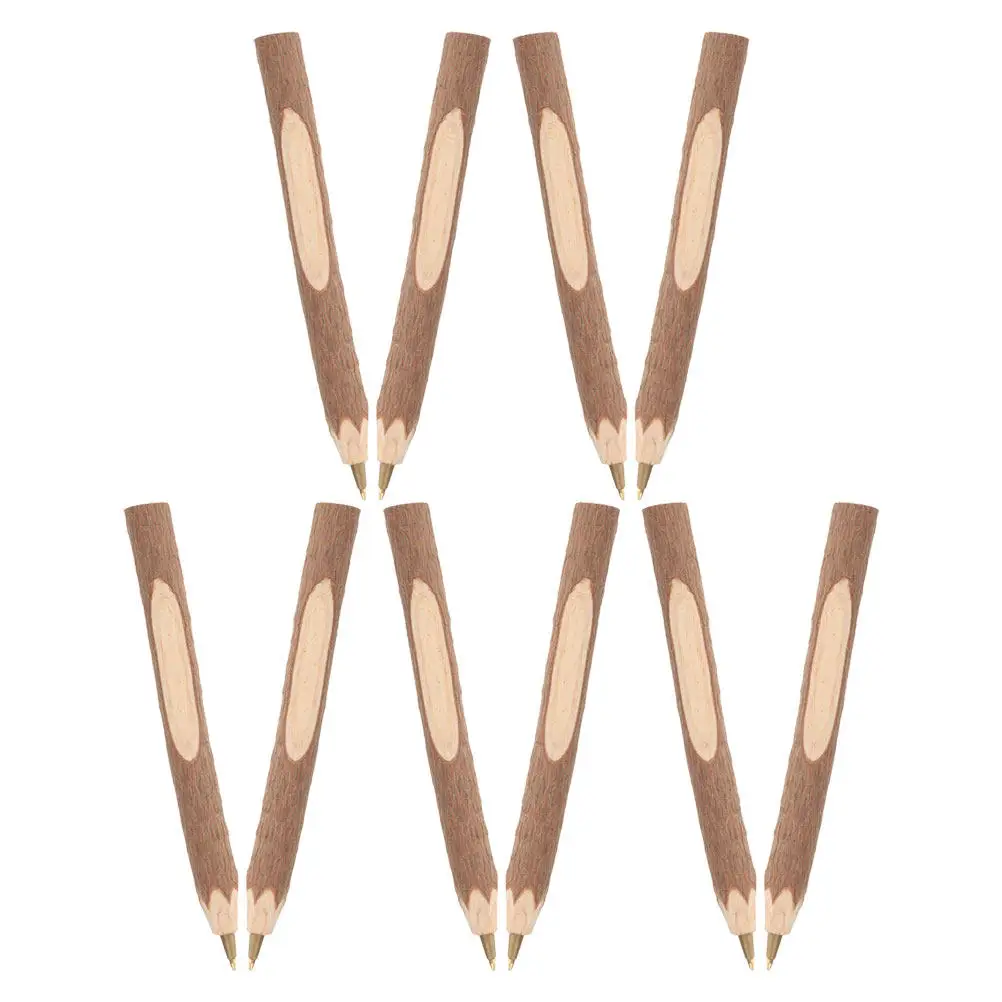 10Pcs Multi-Function Wooden Ballpoint Pens Tree Bark Surface Smooth Writing Experience Comfortable Grip Portable Eco-Friendly