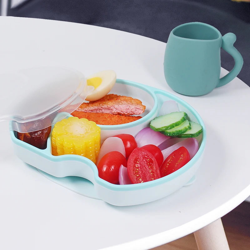 

1 Pcs Baby Dinner Plate Compartmentalised Tray Cute Elephant Silicone Suction Cup Baby Autonomous Eating Drop Proof Tableware