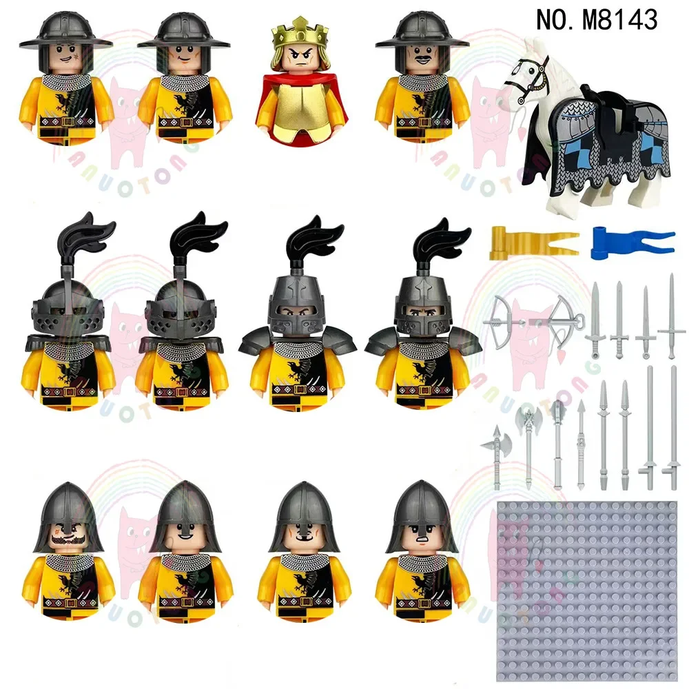 مكعبات بناء فارس قلعة القرون الوسطى متوافقة مع شخصيات الجندي ملحقات الأسلحة العسكرية خوذة درع الطوب ألعاب الهدايا