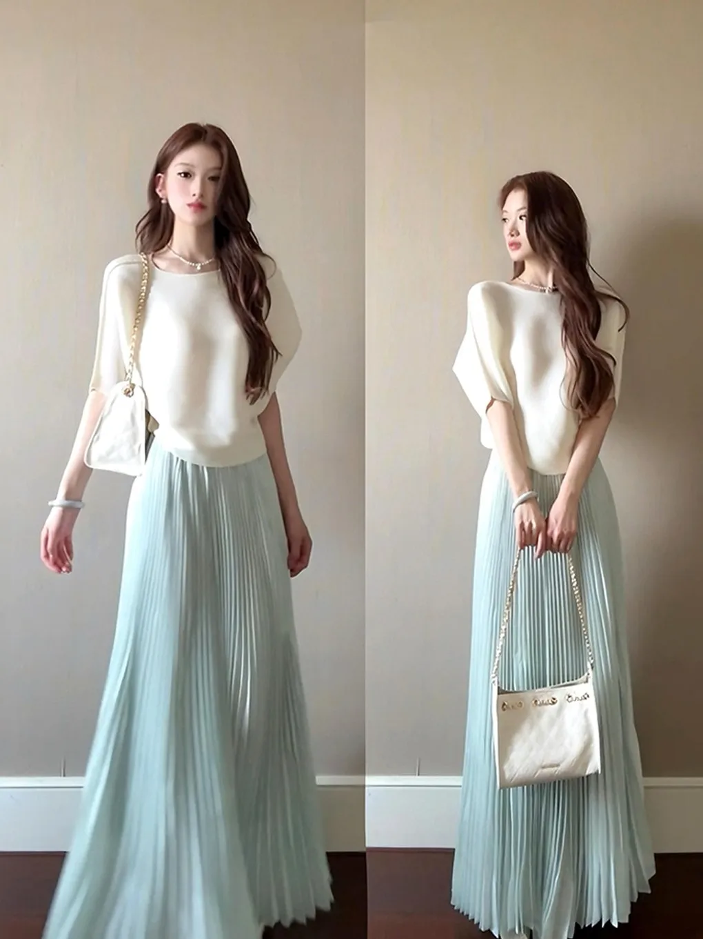 

Elegant White Batwing Sleeve Short Knitted Top Women Summer Gentle Loose Lazy Style Luxury Half Sleeve Shirt Casual round Neck