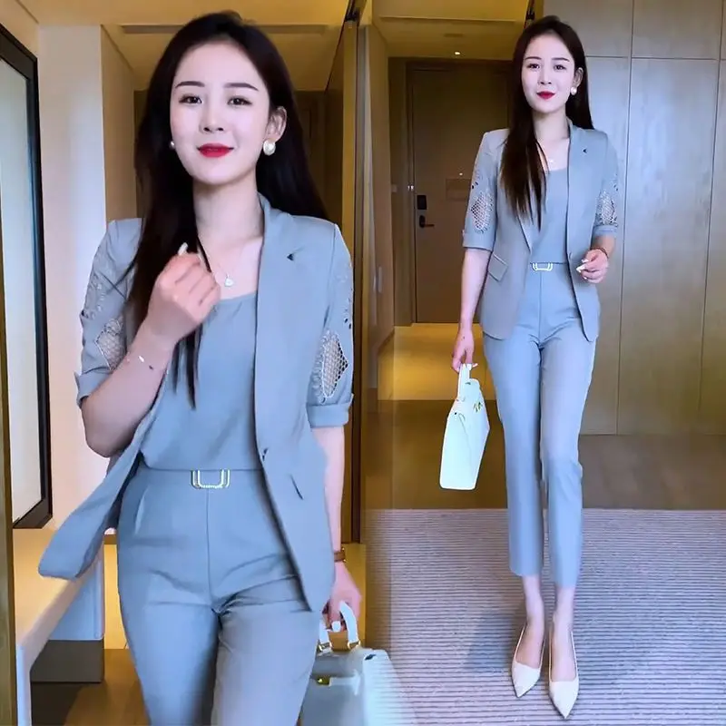 Spring/Summer Fashion Set for Women 2024 Korean Edition High End Elegant Workplace Age Reducing Elegant Women\'s Three Piece Set