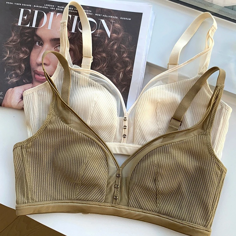 Summer Super Thin Bra Mesh Sexy Push Up Bra No Steel Ring Modal Cotton Rabbit Ear Fixed Cup Plus Size Minimizer Bras For Women