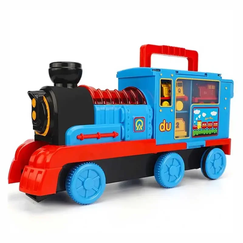 Traje de tren de riel eléctrico, juego Orbital de pista de carreras, caja de almacenamiento de tren de gran tamaño, juguete de fundición de aleación, modelo de juguete para niños, regalo