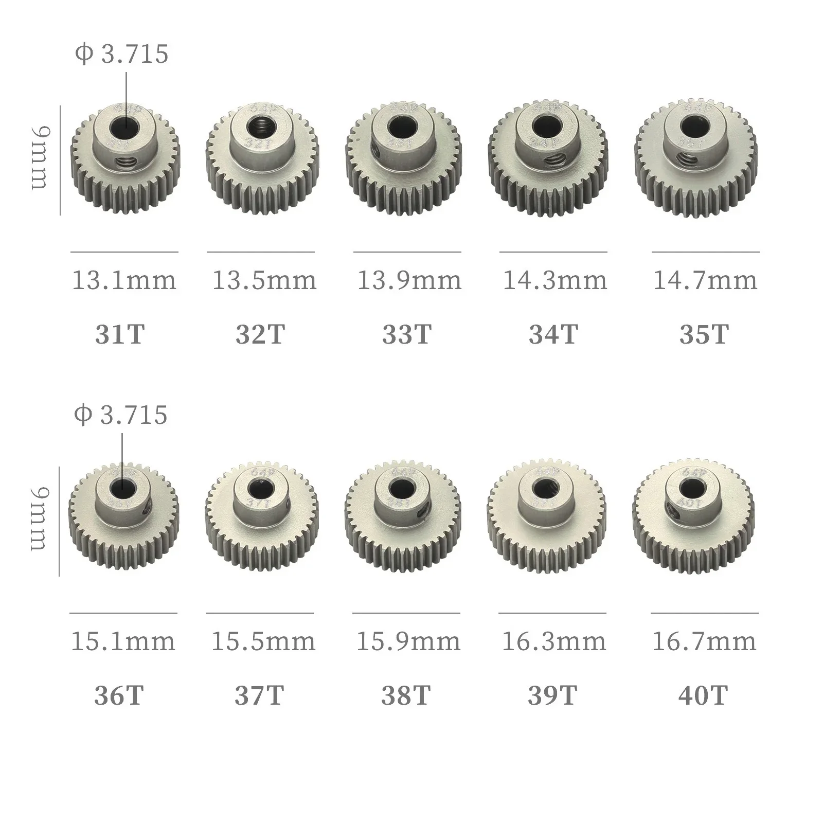 64P 21T 24T 25T 26T 28T 30T 31T 35T 38T 39T 40T 42T 45T 50T 54T Metal Pinion Gear Motor Gear For 1/8 1/10 RC Model Car Motor