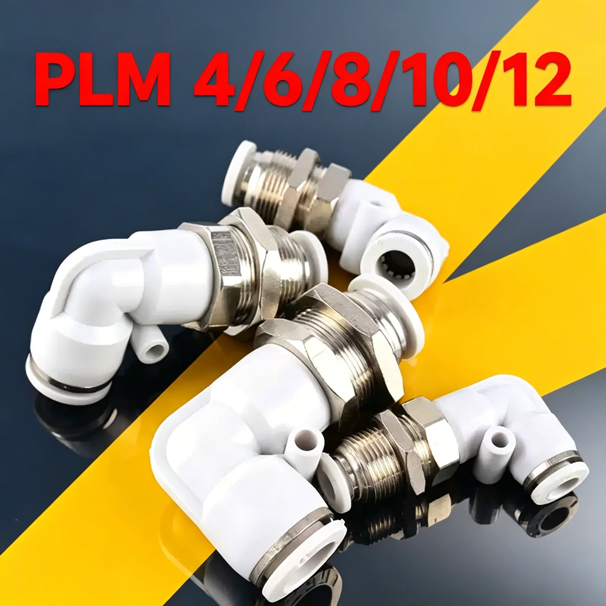 10Pcs PLM-4/6/8/10/12mm OD Trachea Quick-plug L-shaped Pneumatic 90-degree Right-angle Through-plate Joint Partition Elbow