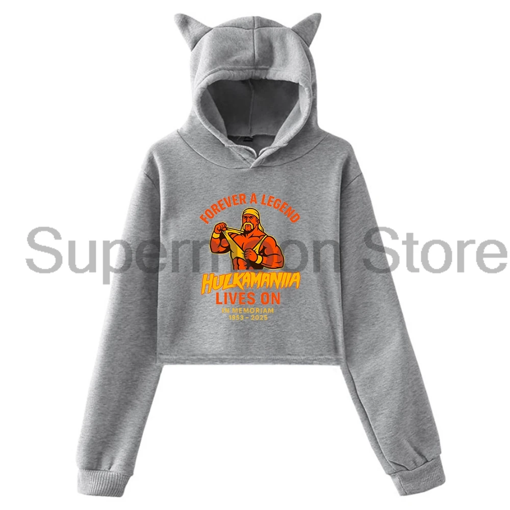 Hulk Hogan Hulkamania Forever 1953-2025 Memoriam Hoodie Orelhas de Gato Moletom Com Capuz Manga Longa Top Colheita Roupas Femininas