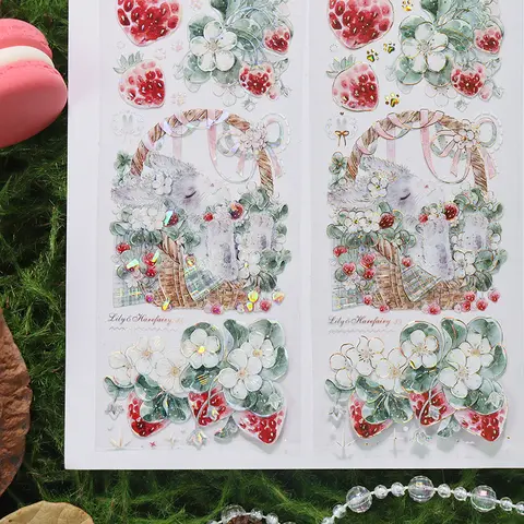 V1 - Söt Jordgubbskanin Kawaii Djurkanin Glänsande Washi PET-tejp 10 best sales jordgubbs-washitejp - №4