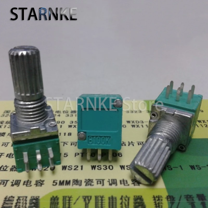 10PCS 097 Type Double Horizontal 6Pin RK097G Amplifier Audio Volume Sealed Potentiometer B100K B104 Flower Shaft Length 15MM