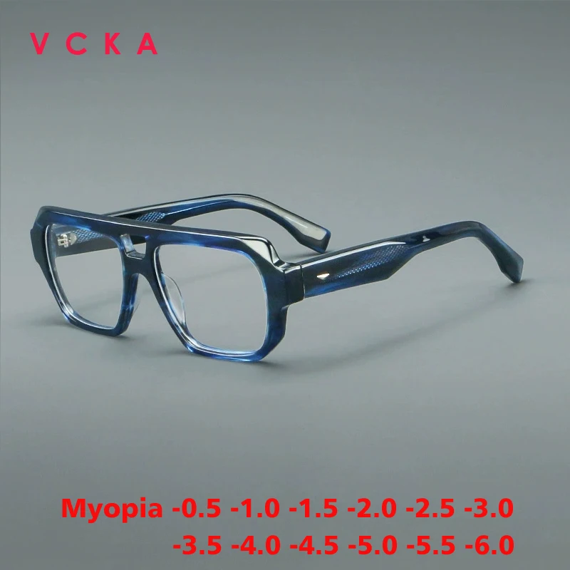 

VCKA мужские модные ацетатные круглые очки для близорукости в большой оправе, утолщенные ретро женские очки на заказ, линзы по рецепту от -0,50 до -6,0