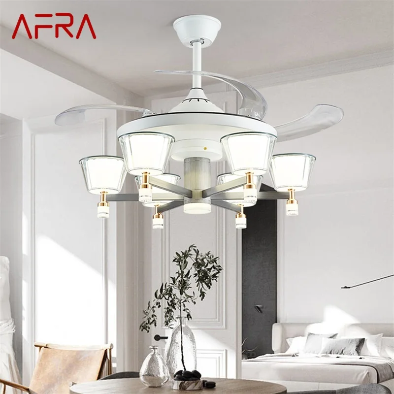 

AFRA Lamp With Ceiling Fan White With Remote Control Invisible Fan Blade LED Fixtures Home Decorative For Living Room Bedroom