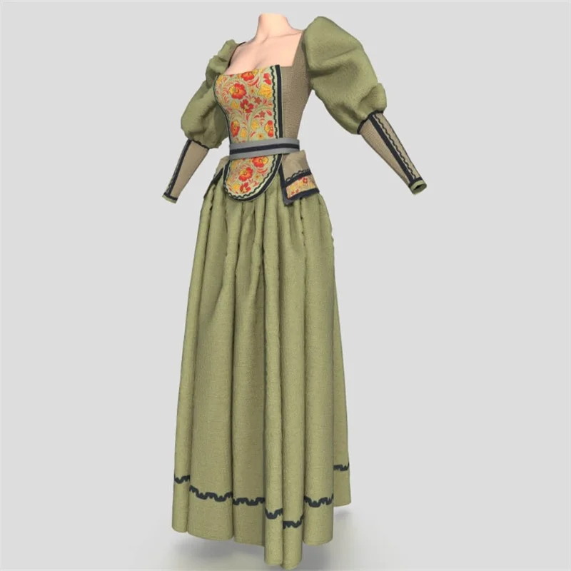 1886s Victorian Vintage Green Regency Renaissance Dress Tea Party Ball Gown Civil War  Theater Ball Gown