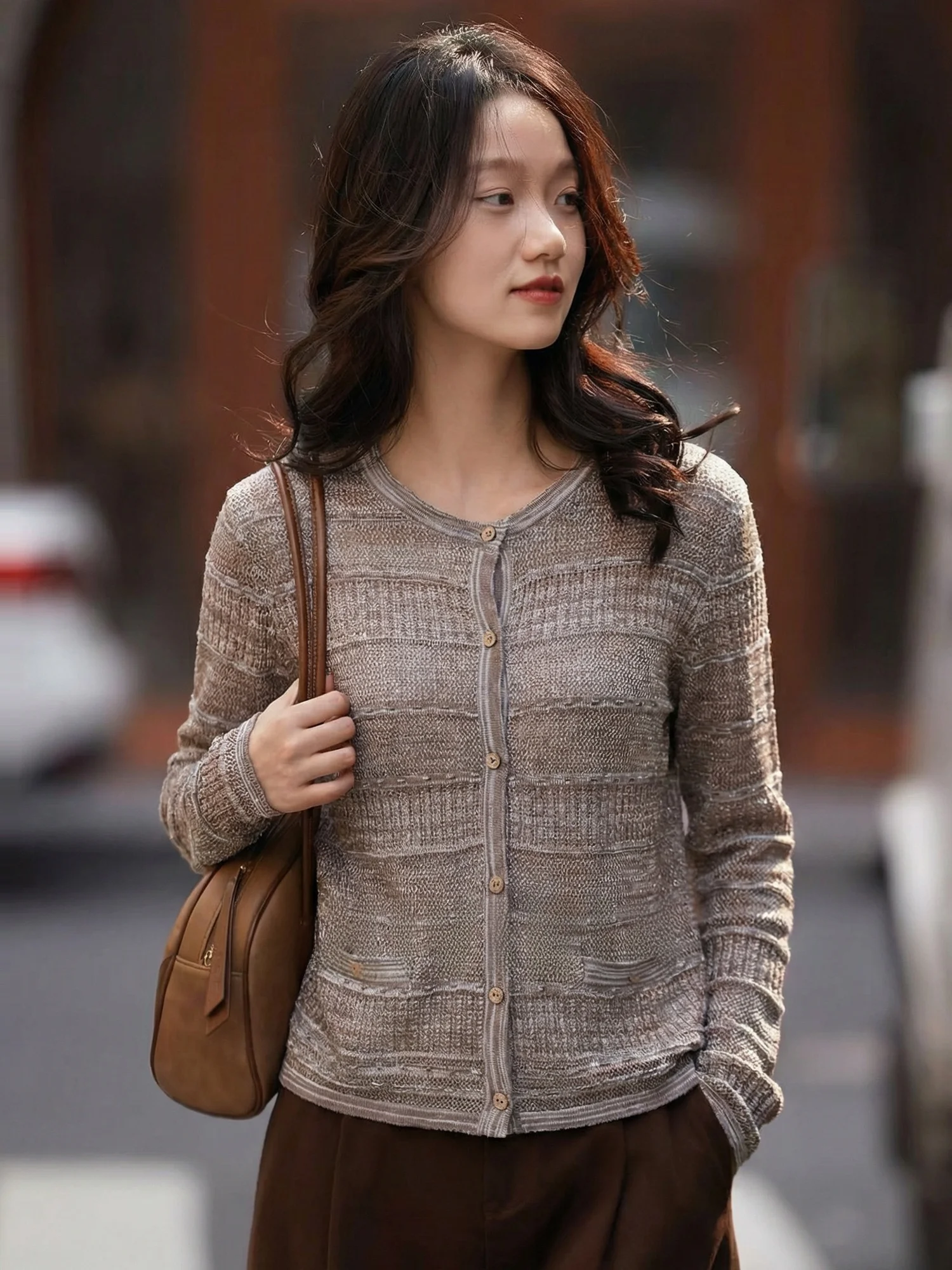 

Chivirin Spring 2026 Women's Knitted Cotton Linen ort Thin Long Sve round Ne Open Cardigan Breathable Skin-friendly Ca...