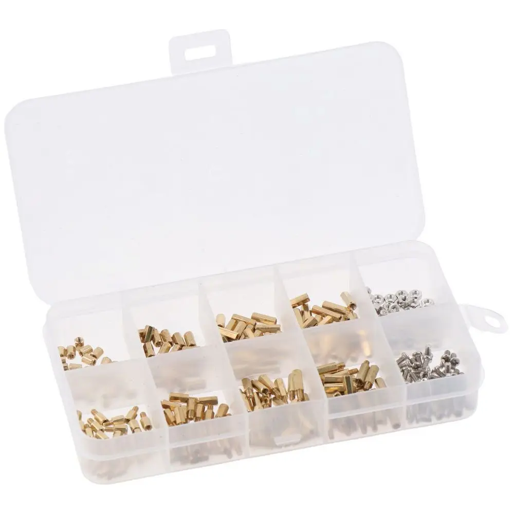 300pcs M2 Brass Standoff Kit Hex Column Spacer Standoff Screw Motherboard Standoffs Nut Assortment with Box
