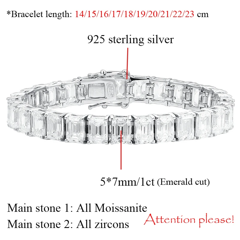 OEVAS 5*7MM 1 carato Real D Color Emerald Cut Moissanite bracciali per le donne 100% 925 Sterling Silver Fine JewelryWedding Party