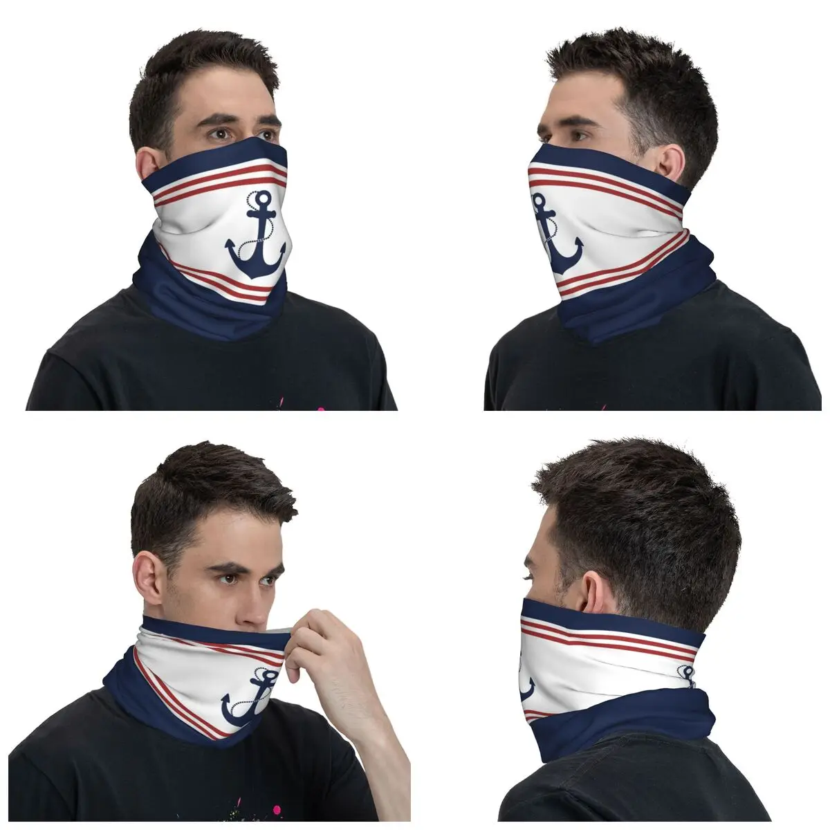 Nautical Anchor Bandana Neck Gaiter Printed Balaclavas Mask Scarf Multi-use Headband Hiking Unisex Adult Washable