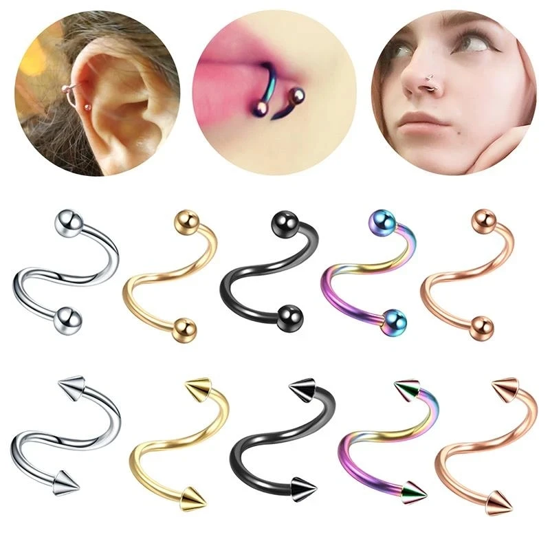 Kolczyk ze stali nierdzewnej do nosa Piercing podkowy Spike Piercing przegrody Lip Tragus Helix Piercing Piercing pierścień Hip Hop 