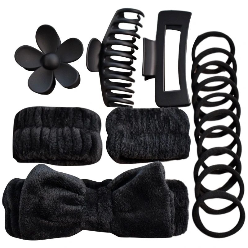 Makeup Shower Sports Skincare Accessories Unique Headband with Bowknot and Wristbands Hair Clip Set for Skincare