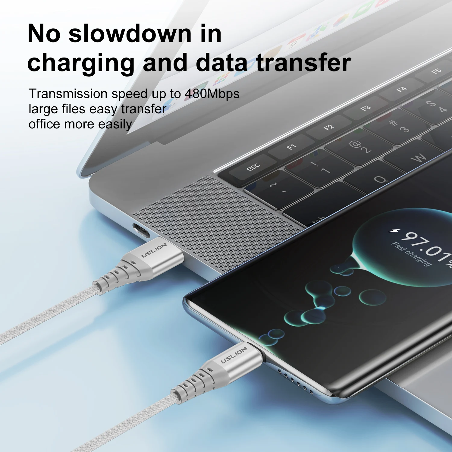 USLION 3A نوع C كابل آيفون 15 برو ماكس النايلون مضفر شحن سريع بيانات الحبل ل Xiaomi 14 Oneplus سامسونج POCO 0.3/1/2 متر #2