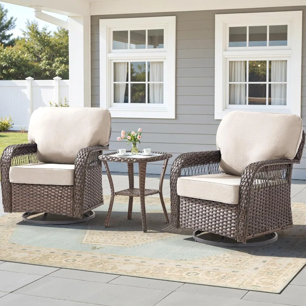 

Patio Furniture Sets, 3 PCS Wicker Outdoor Furniture, Patio Swivel Rocking Chairs and Rattan Side Table, Customized