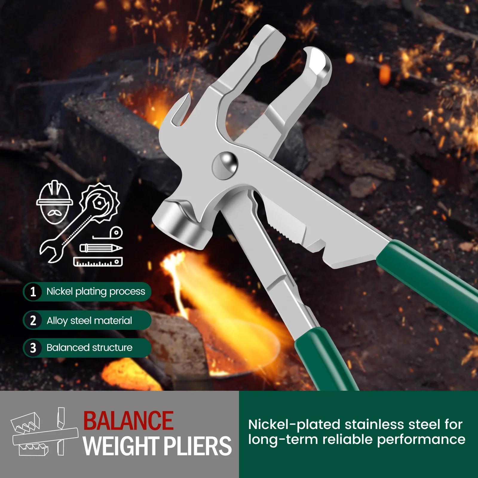 Alloy Steel Wheel Weight Pliers Multifunctional Heavy Duty Wheel Balancing Weight Pliers Rust Resistant Tire Weight Pliers