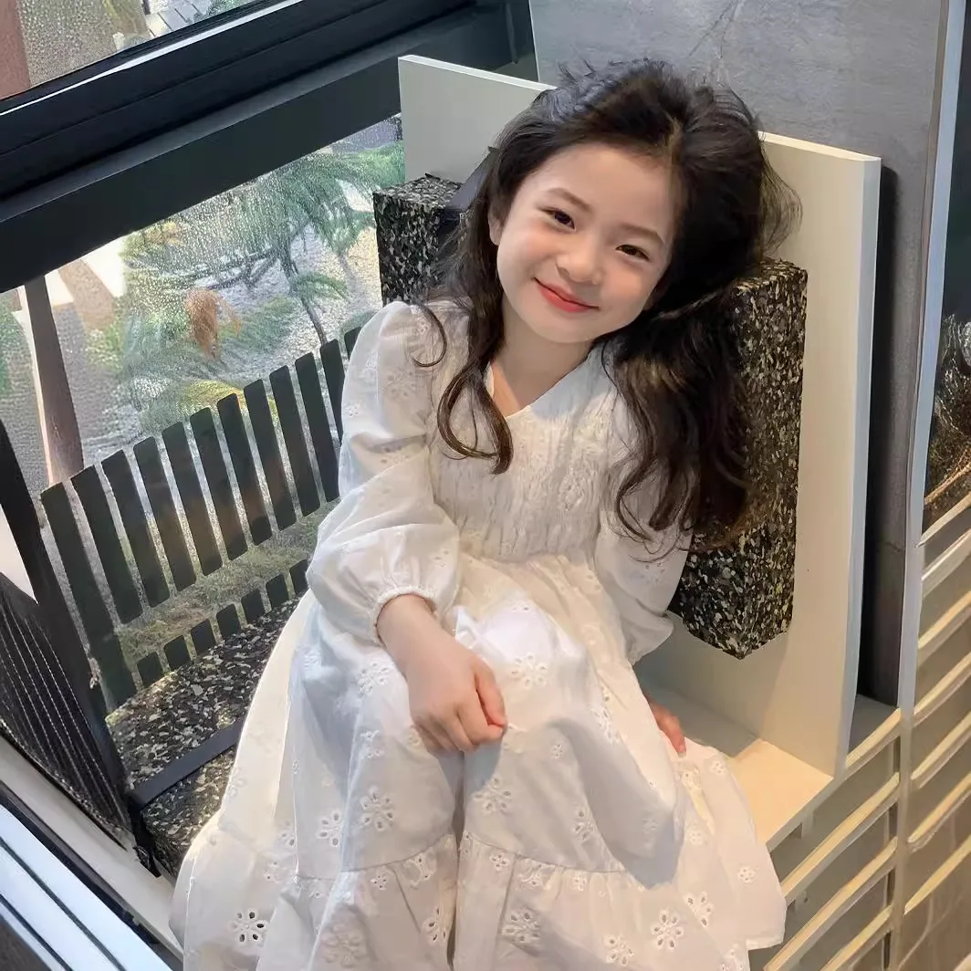 Girls Dress 2024 Spring and Summer New Style Cotton Jacquard Children Princess Dress Korean Children Fairy Skirt Simple Skirt