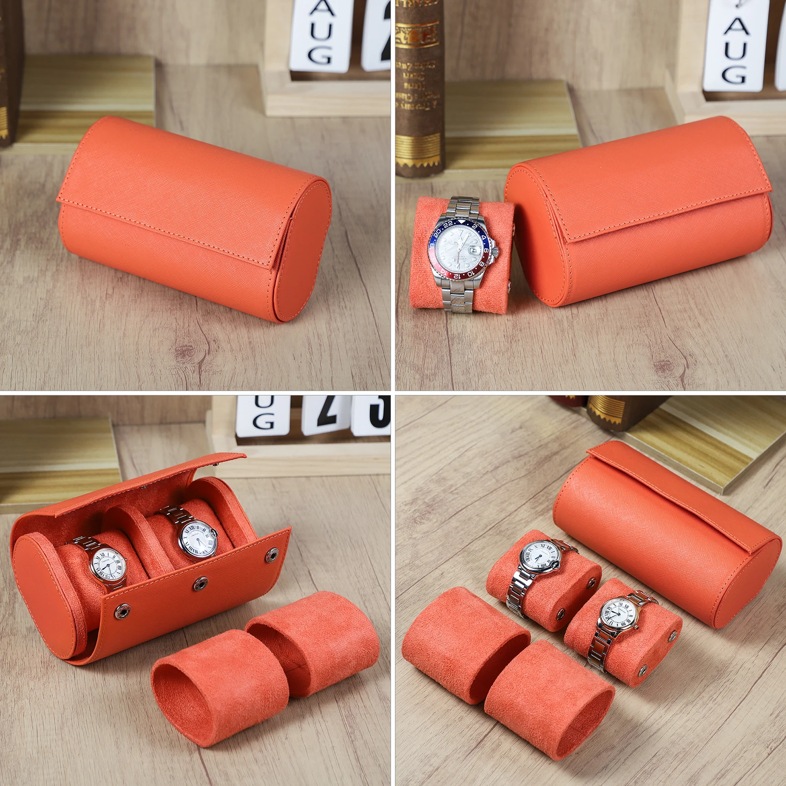 Genuine Leather 2 Slots Watch Roll Travel Box Portable Luxury Watch Display Case Storage Bag Watch Organizer Gift