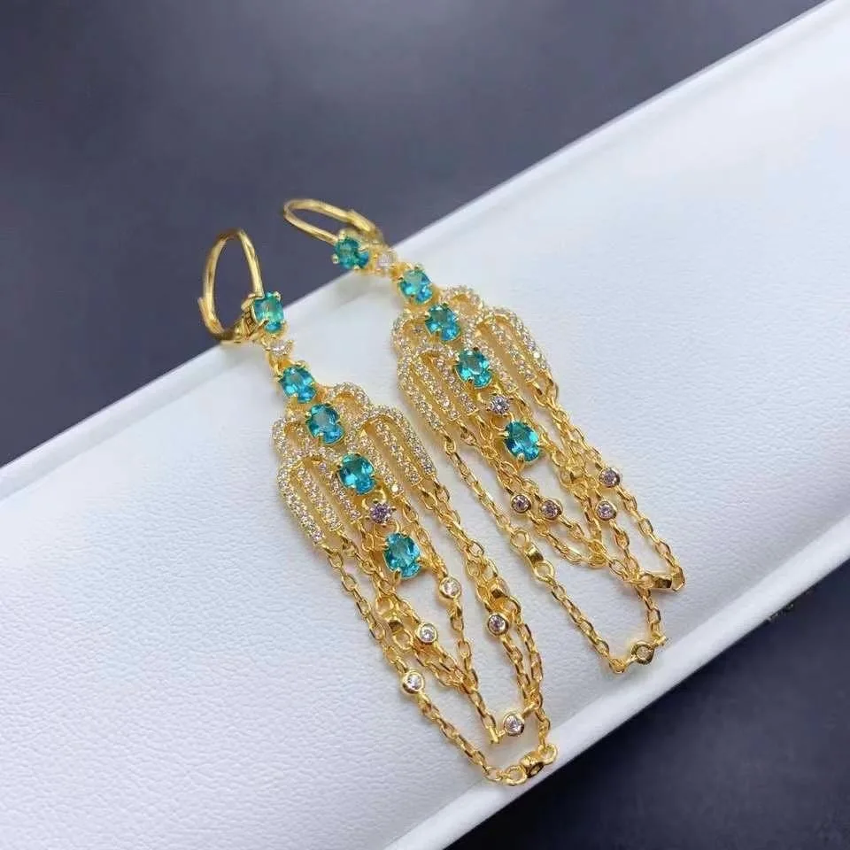 

925 Silver Topaz Tassel Earrings, Vintage Long Dangle Bohemian Style Earrings, Ethnic Jewelry Gift for Women