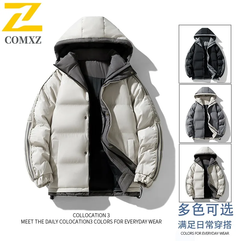 COMXZ 2025 Winter Plus Size Men Cotton Jacket M-8XL Fleece Lined Hooded Warm Coat Casual Fashion Outwear lightweight windbreaker