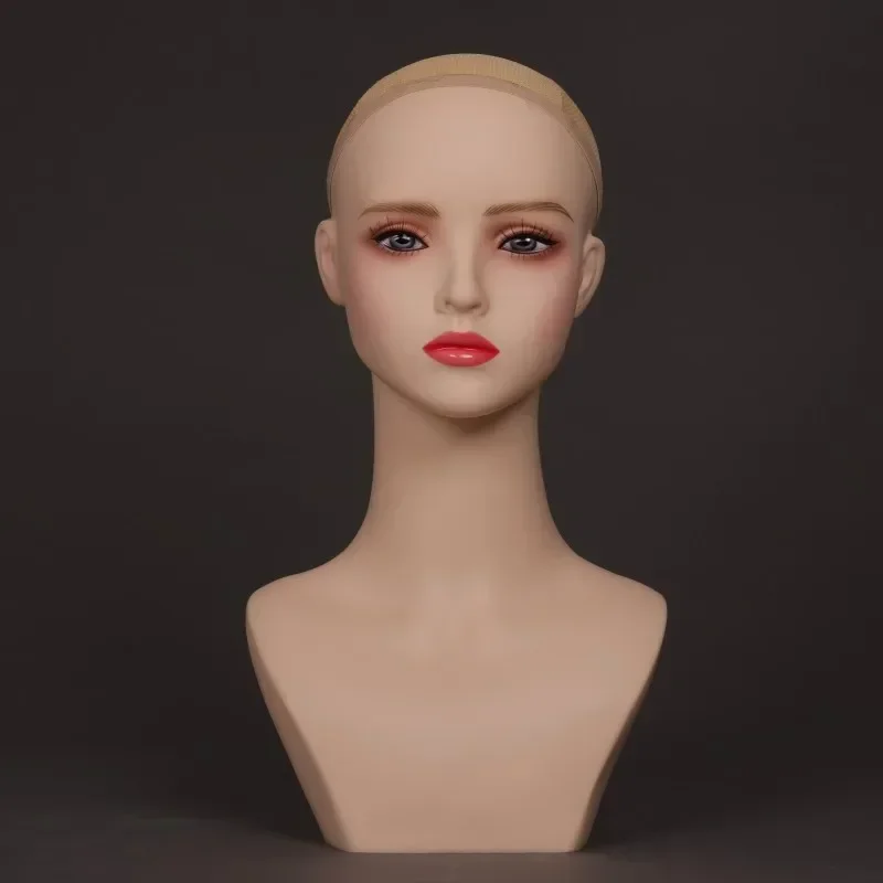 Realistic Female Head Mannequin PVC Manikin Dummy Head for Wig Jewelry Hats Display