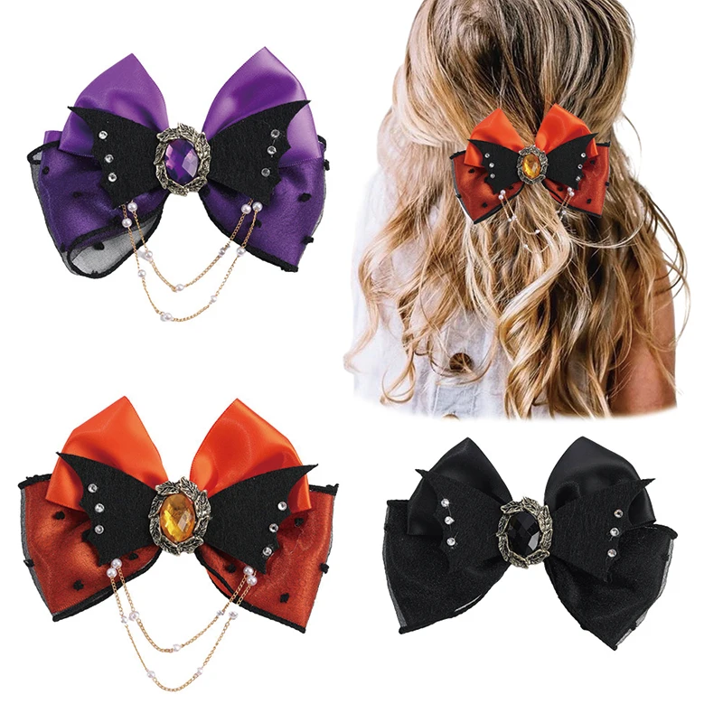 

ncmama European Style Retro Hair Bow Clip For Women Girls Halloween Bat Hairpin with Crystal Barrettes Hair Accessories Headwear