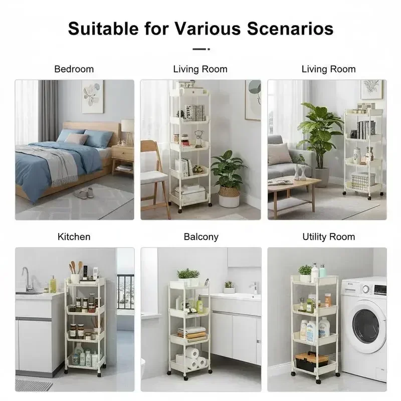 5-Tier Rolling Storage Cart with Wheels Plastic Mobile Utility Organizer Rack Freestanding Space Saving Shelving Unit for Kitchen Bathroom Bedroom Books Home Storage (35x26.5x125cm) view 8