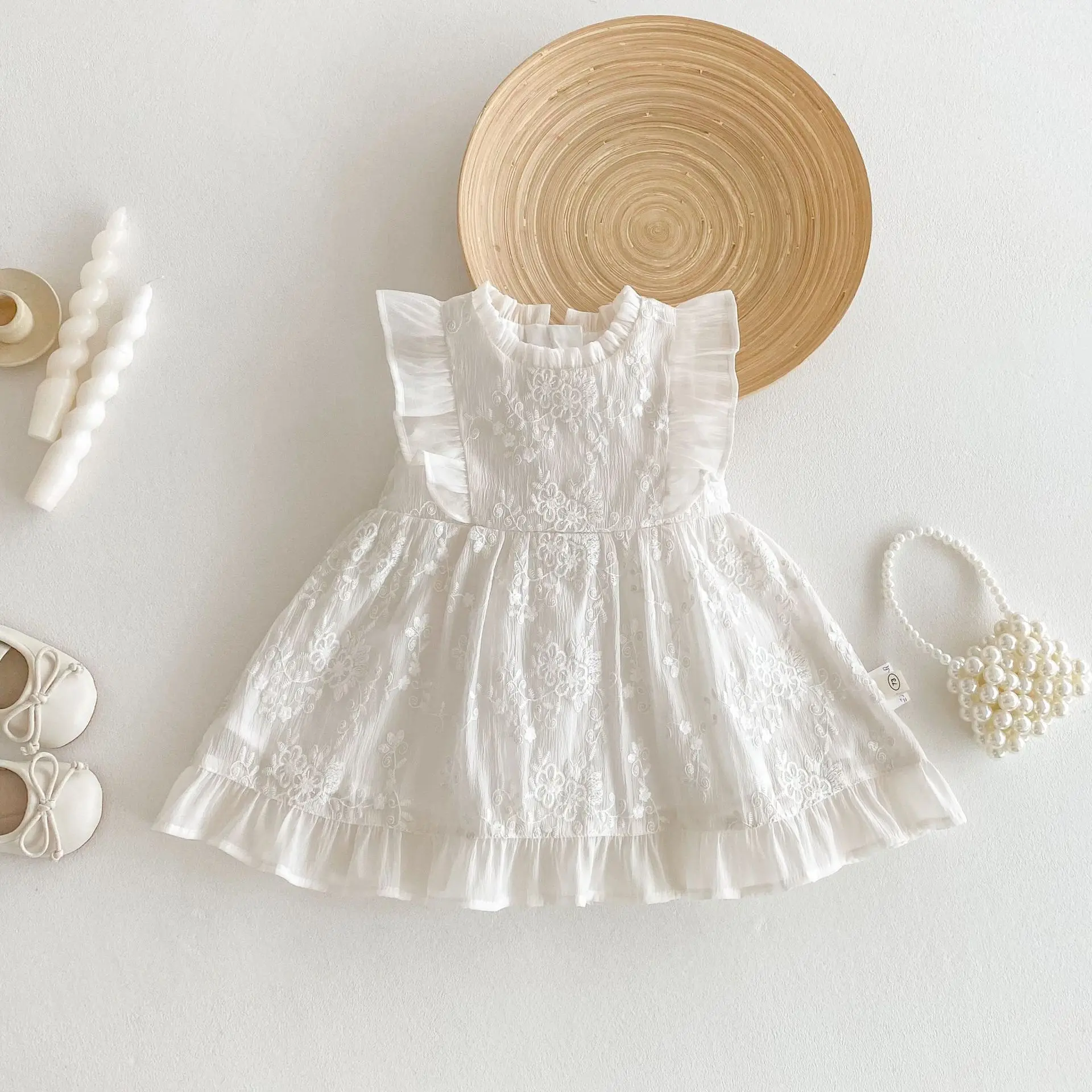 

Girls' Solid Color Princess Dress 2025 New Summer Baby Girl Korean Edition Lace Embroidered Dress Trendy Children
