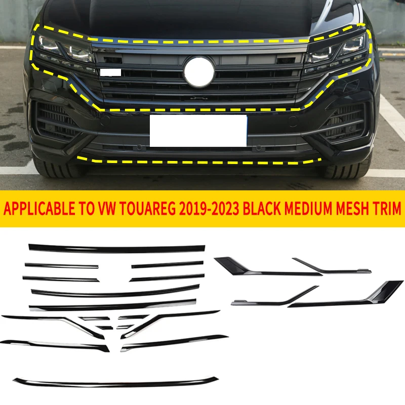 For VW New Touareg Bright Black Grille Mesh Strips 2019 20212022 2023 Accessories Car Front Middle Trim Styling Garnish