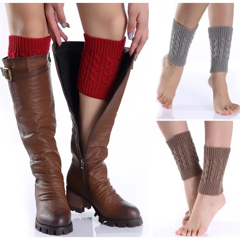 Calentador de piernas de punto para mujer, calentadores de piernas cortas, puños de botas, leggings térmicos de moda para damas, calentador de pies, invierno, 1 par