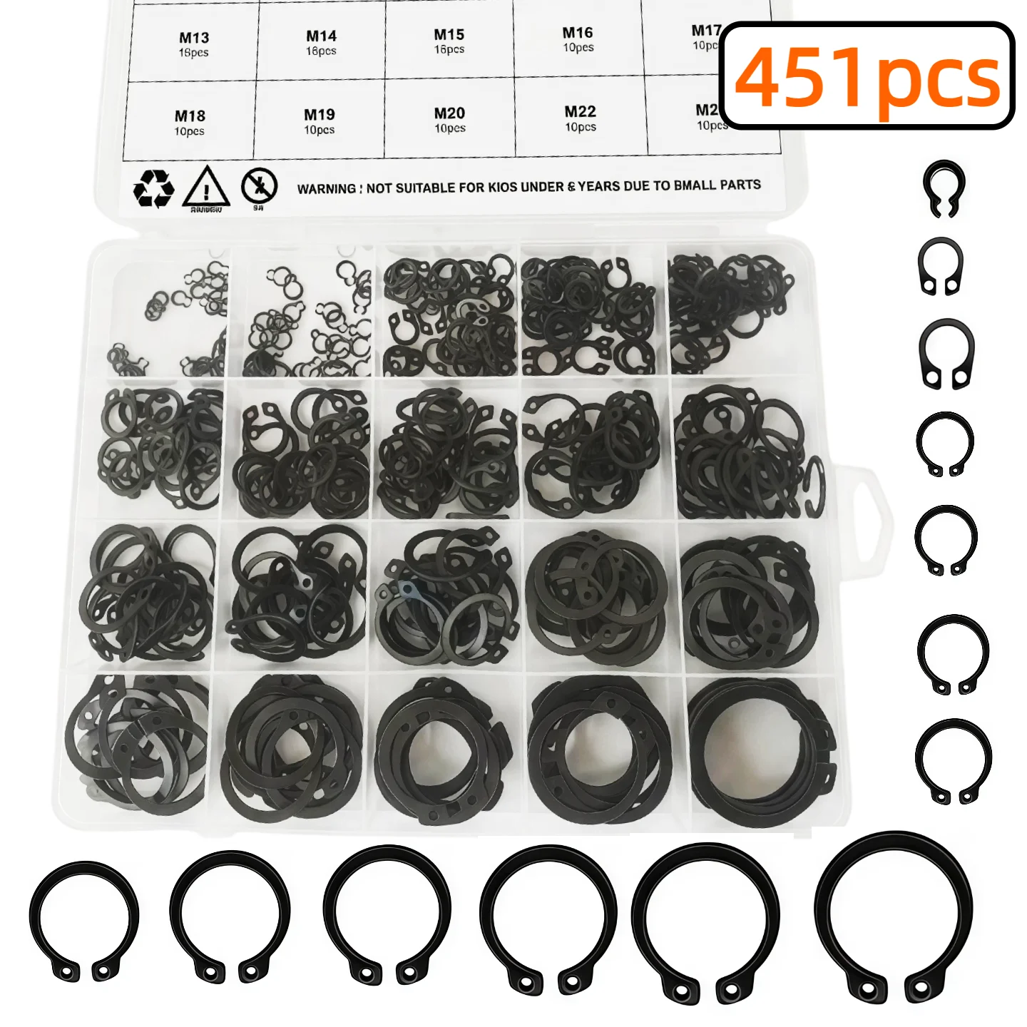 283/394/451-teiliges M3-M25 C-Clip-Set aus schwarzem Legierungsstahl, externe Sicherungsringe für Wellenlager und Hardware