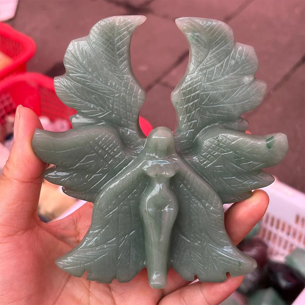 12cm Green Aventurine Seraphim Angel Statue Handcrafted Crystal Figurine Reiki Healing Stone Spiritual Home Decor Gift