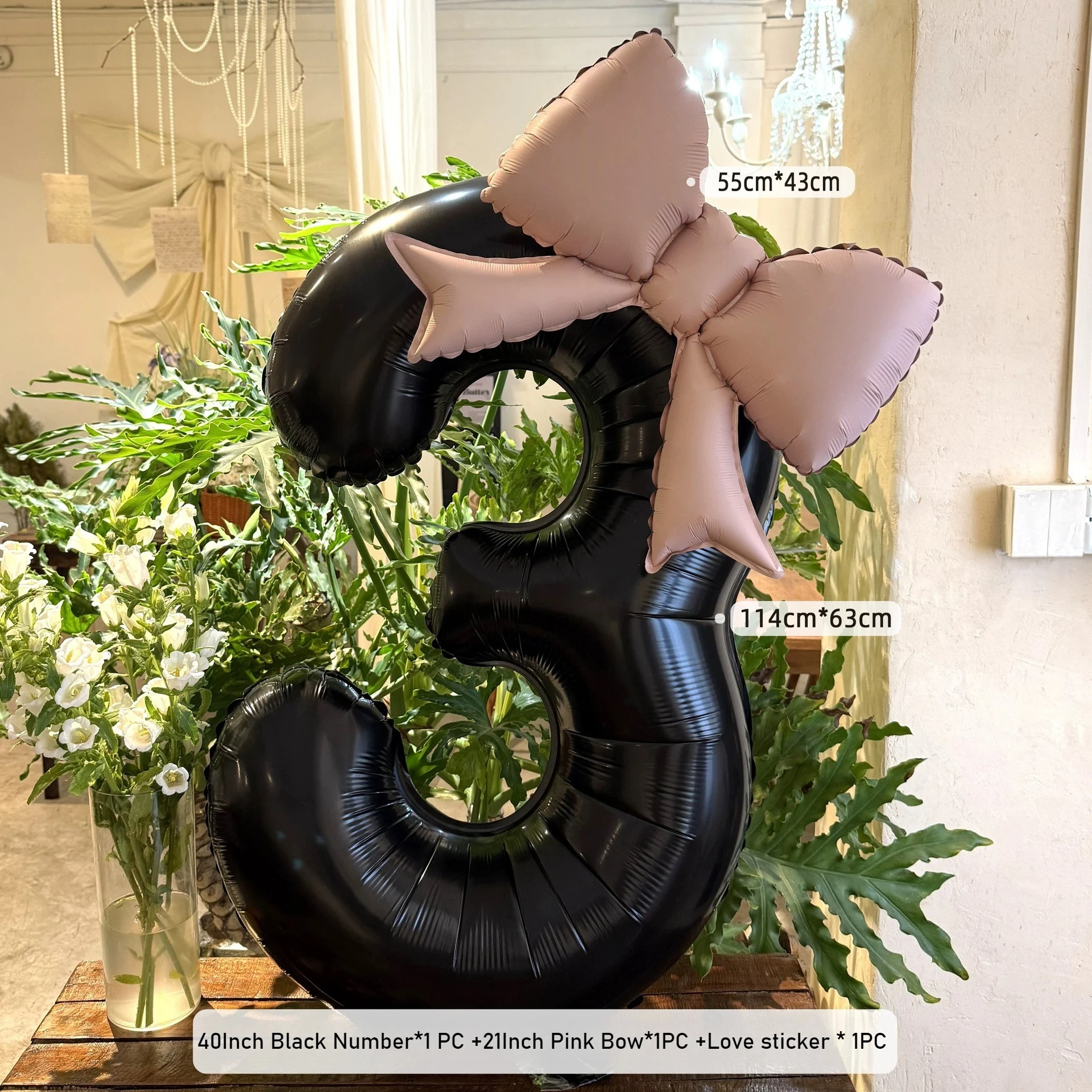 

2PC Number Balloon with Bow 40Inch Black Digital Balloons Aluminum Foil Balloons for Birthday Party girl baby shower Wall Decora