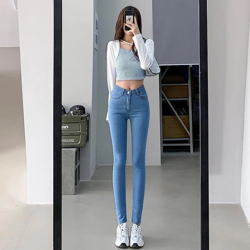 

High Waist Women Jeans Stretch Skinny Denim Pants Ankle Length Slim Fit Casual Trousers European American Style