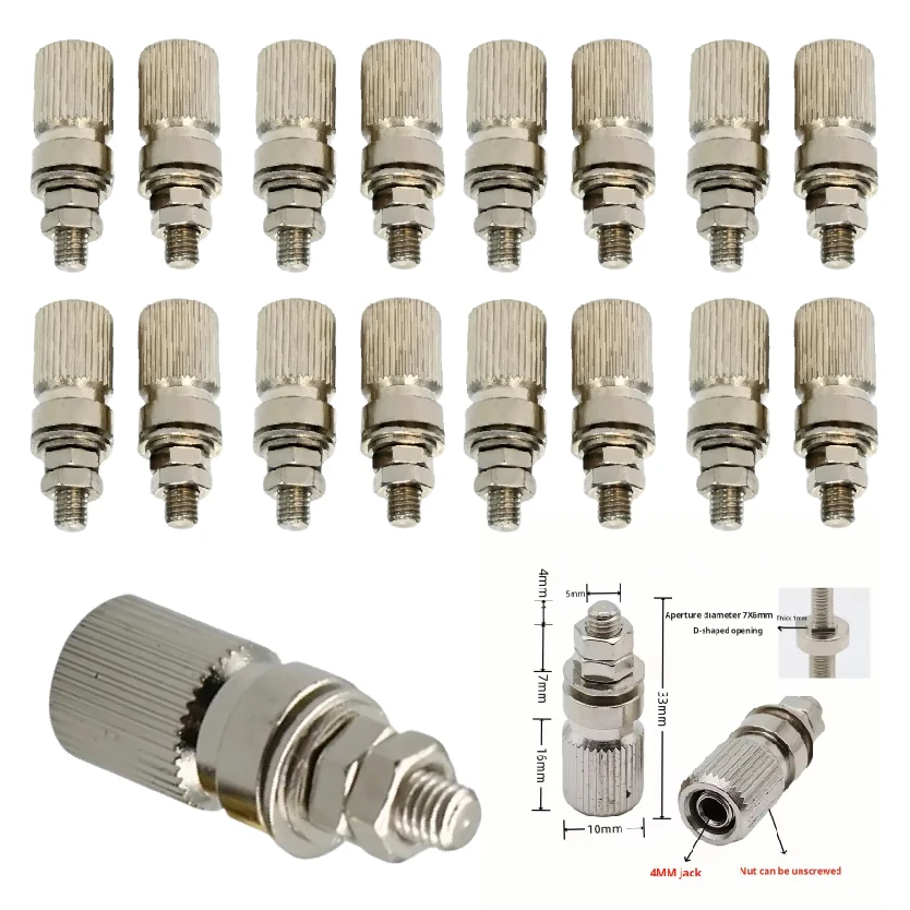 Terminal de aterramento de poste de ligação de liga de prata M5X33mm com portas de fiação de banana de 4MM