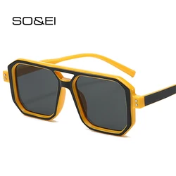 SO&EI Retro Double Bridges Square Men Punk Sunglasses Fashion Clear Gradient Shades UV400 Women Brand Designer Sun Glasses