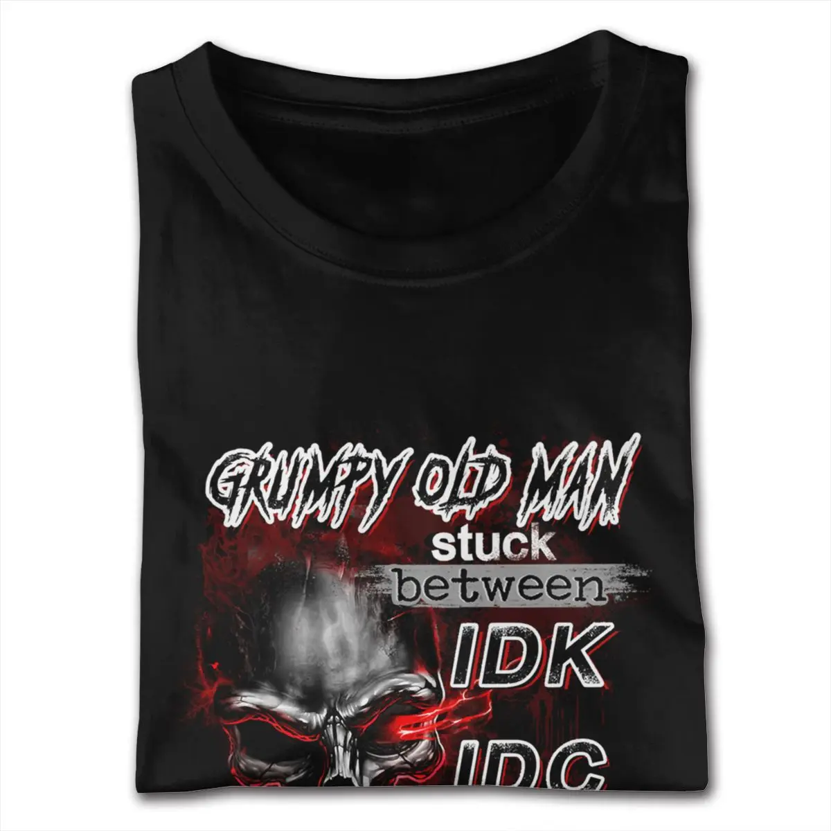 Cool Old Man Stuck Between Idk Idc And Idgaf Tees Shirt Mens Custom Print Short Sleeves Ultra Cotton Black O Neck T Shirts