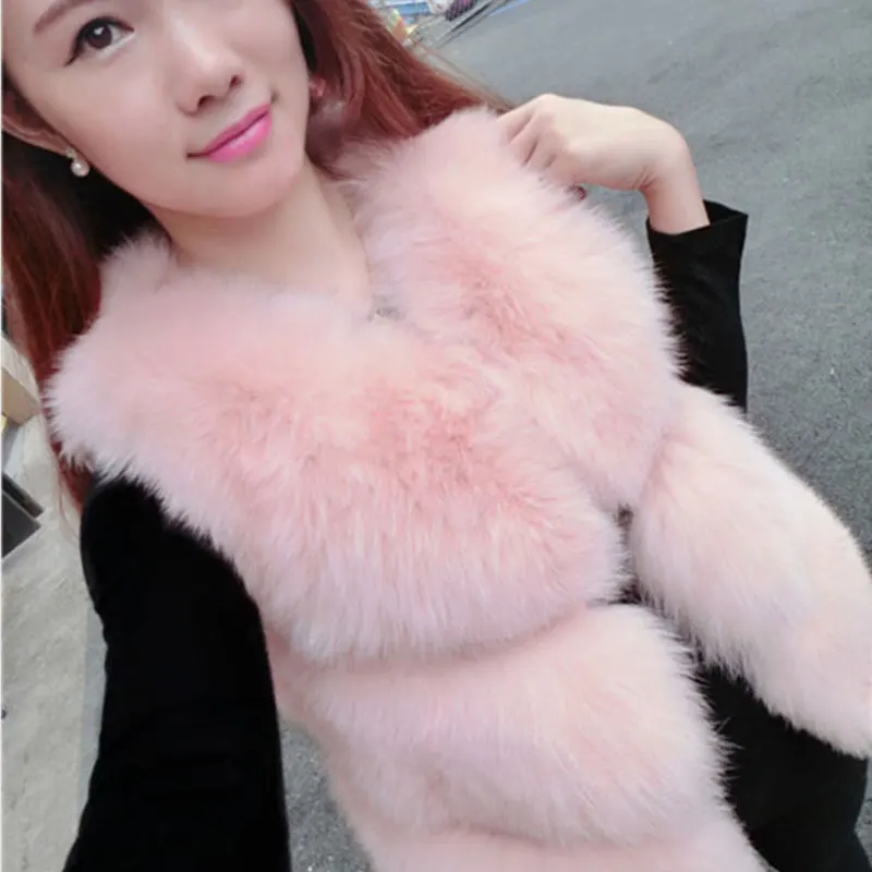 Short Vest Patchwork Faux Fur Sleeveless Jacket European and American Artificial Fox Fur Vest