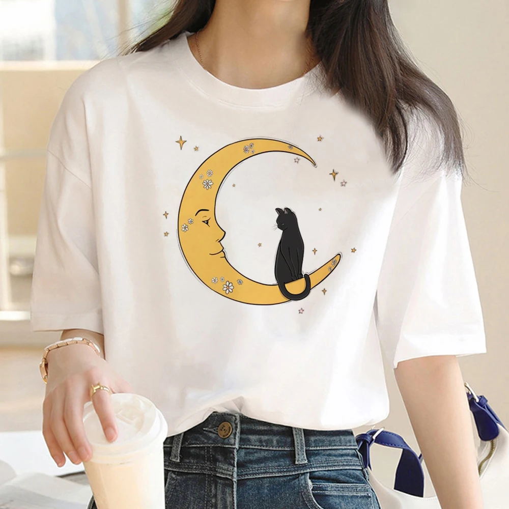 Funny Cat tshirt women harajuku top female anime graphic clothing