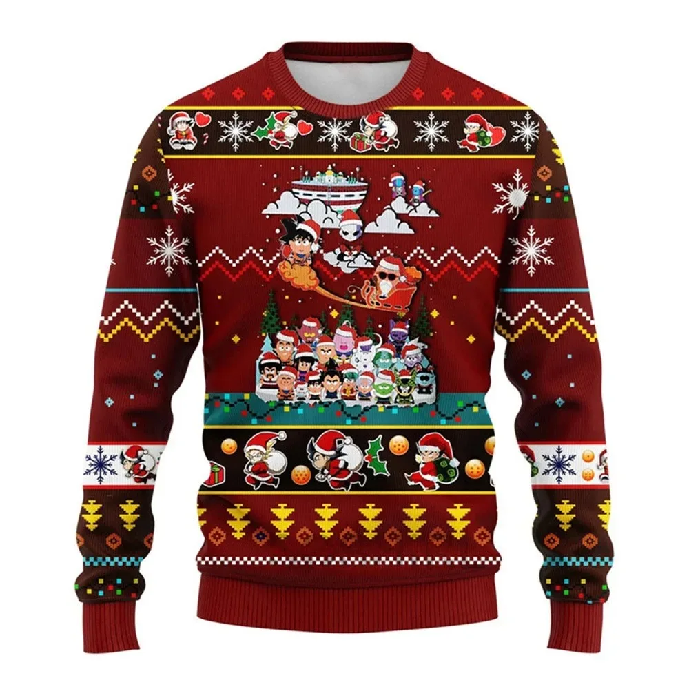 Anime Dragon Ball Charakterbild, 3D-Weihnachtsstil, hässlicher Pullover, Herren-, Kinder- und Erwachsenen-Sweatshirt mit Rundhalsausschnitt, passende Familienkleidung. – Detail 6