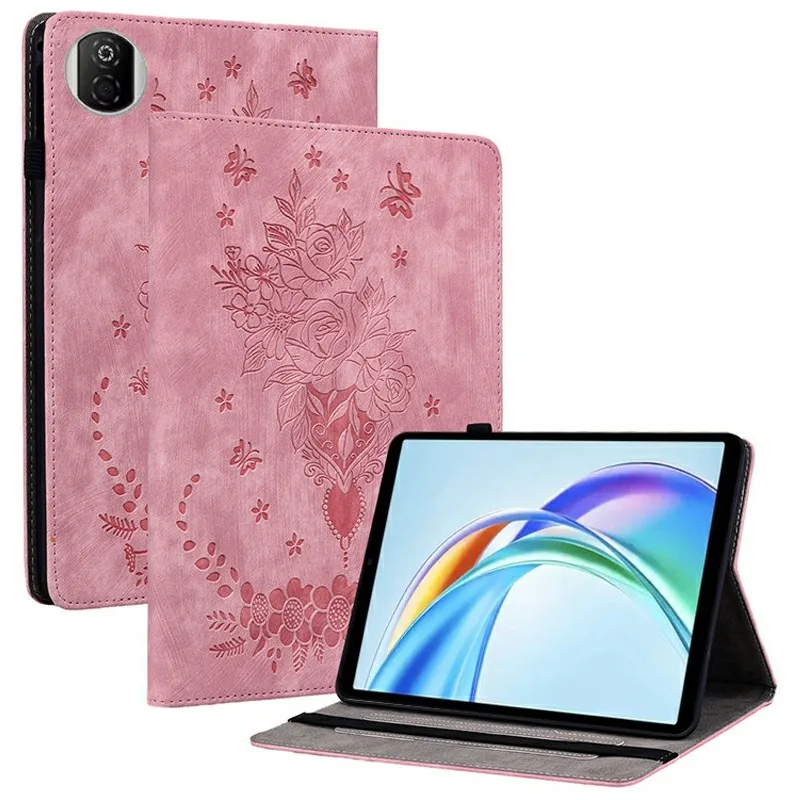 

Чехол для Honor Pad X7, держатель для карт, кожаный чехол с защитой от царапин, изображение розы - розовый