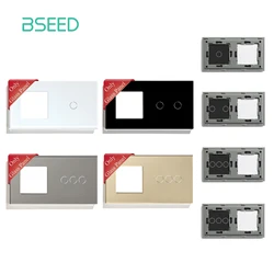 BSEED Socket Frame Plus 1/2/3Gang Touch Sensor Switch Glass Front Panels Without Switch Function Base 157mm  White Black